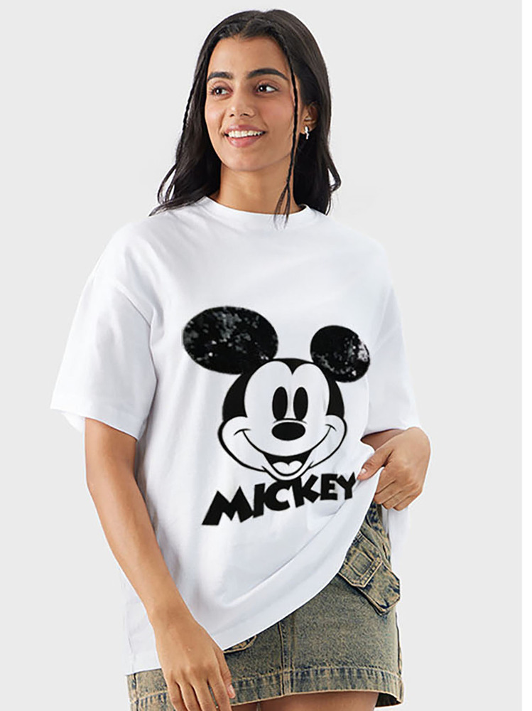 Ladies Sequined White T-Shirt