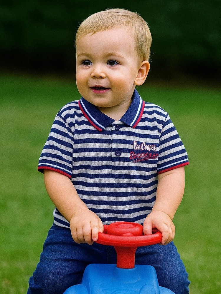 Boys Navy Striped Polo