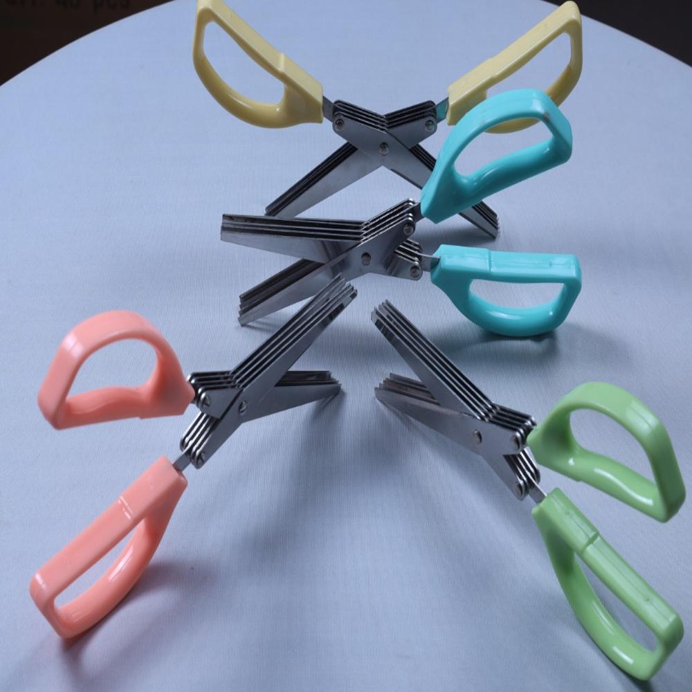 Kitchen Herb Scissor - Stainless Steel & Plastic, 22x7.5x2 Cm, Multicolor | Manual Cutting Blades For Vegetables & Fruits