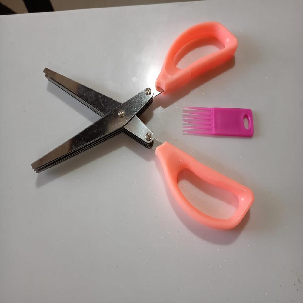 Kitchen Herb Scissor - Stainless Steel & Plastic, 22x7.5x2 Cm, Multicolor | Manual Cutting Blades For Vegetables & Fruits