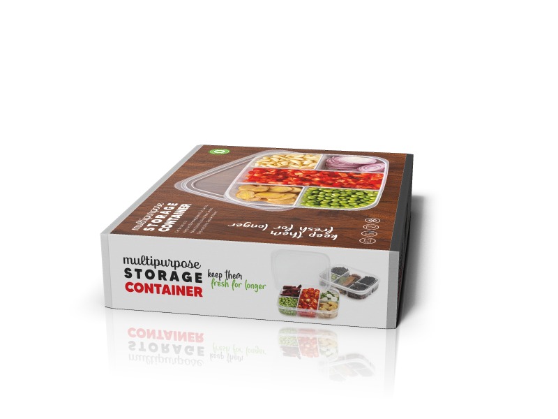 Plastic Multipurpose Storage Airtight Container 5 Compartment - 2000 Ml Capacity, 18x23x8 Cm Dimensions, Transparent Plastic Material