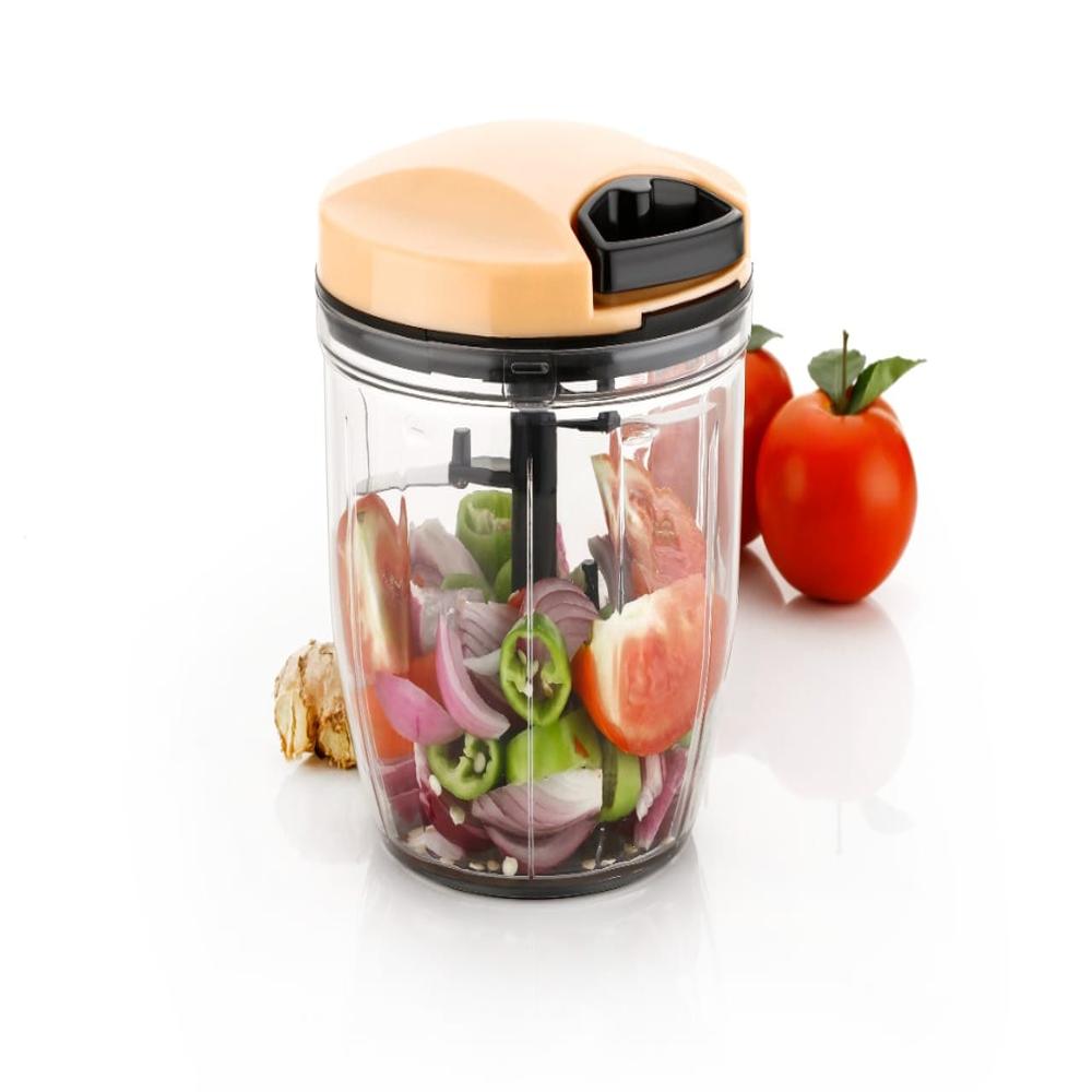 Vegetable Hand Chopper 950 Ml - Stainless Steel Blades, 5 Cutting Blades, Round Shape, Black & Ivory, Multicolor Printed Box, 950 Ml Capacity