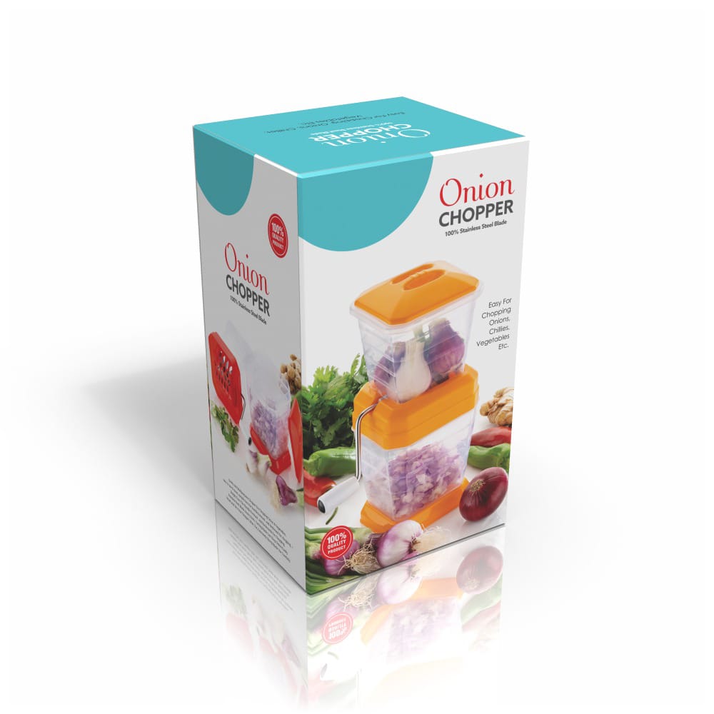 Onion Chopper Regular - Stainless Steel Blade, Square Shape, Multicolor | Plastic Handle For Easy Handling, Non-electric Design