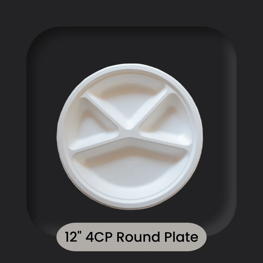 4 Cp Plate - Bagasse Material | Eco-friendly, Disposable Design For Convenient Serving