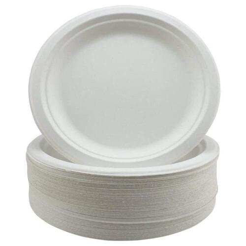Round 11" Plate - Sugar Cane Bagasse Material, Standard Size 11 Inches, White Color | Eco-friendly, Microwave Safe For Events And Parties