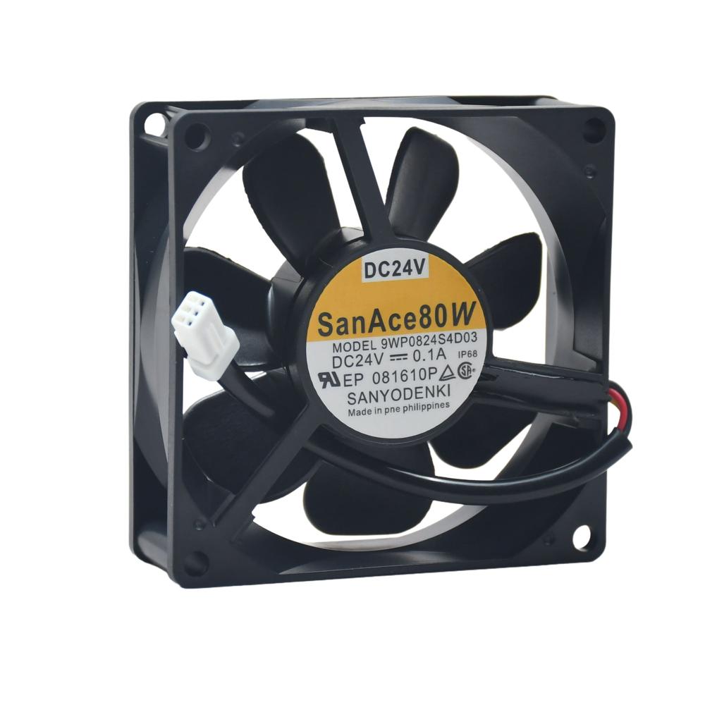 SANACE 9WP0824S4D03 24V 0.1A 8038mm Inverter Waterproof Fan Ball Bearing Aluminum Blades Cooling Fan