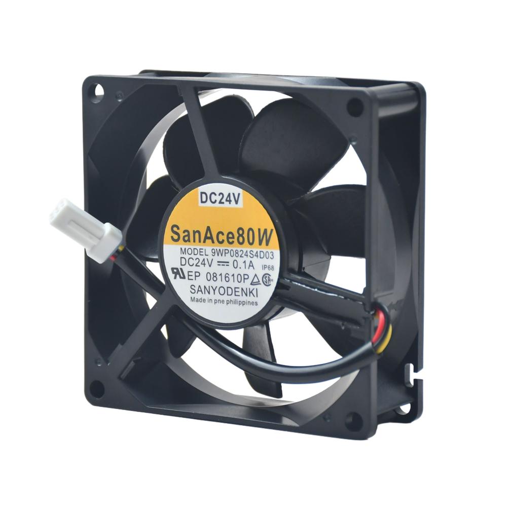 SANACE 9WP0824S4D03 24V 0.1A 8038mm Inverter Waterproof Fan Ball Bearing Aluminum Blades Cooling Fan