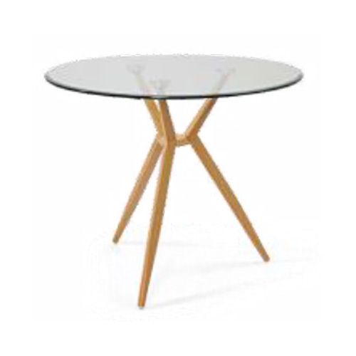 QT 10 IMP Wood Grain Metal Base With Glass Top Table