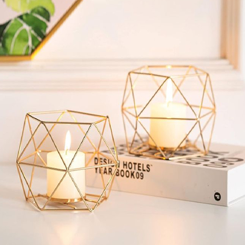 Gold Geometric Wireframe Candle Holder