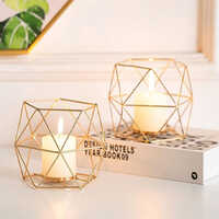 Gold Geometric Wireframe Candle Holder - Color: Golden