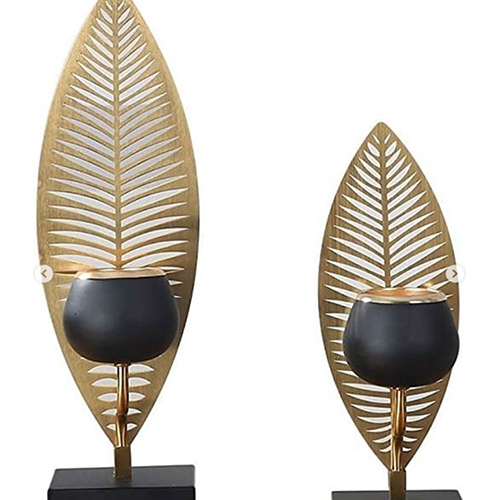 Leaf Shaped Gold Plated Metal Candle Holder