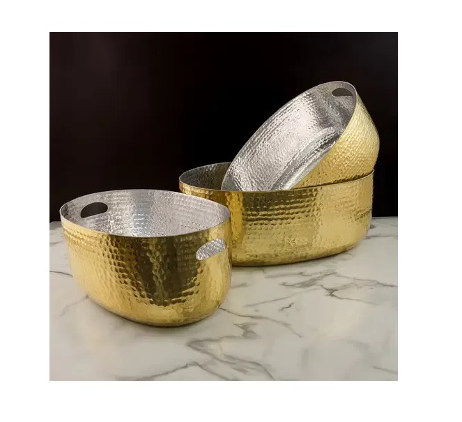 Brass Champagne Bucket Metal Ice Tub Wine Bottle Chiller Ice Bucket Silver Polished - Product Type: Bar Accessories