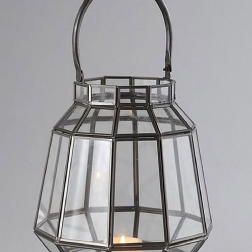 Gold Plain Glass Steel Lantern
