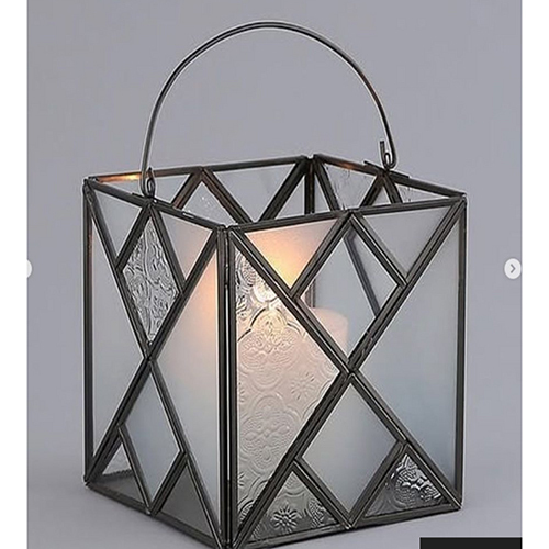 Decorative Metal And Glass Lantern - Color: Black