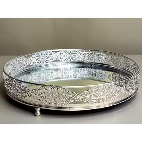 Silver Metal Mirror Serving Tray