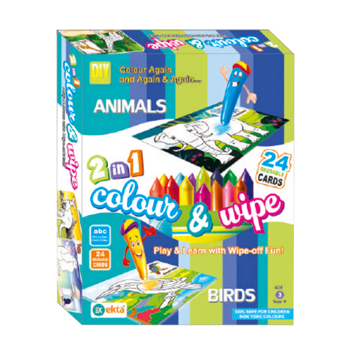 2 In 1 Color And Wipe Animal + Birds - Color: Multicolor