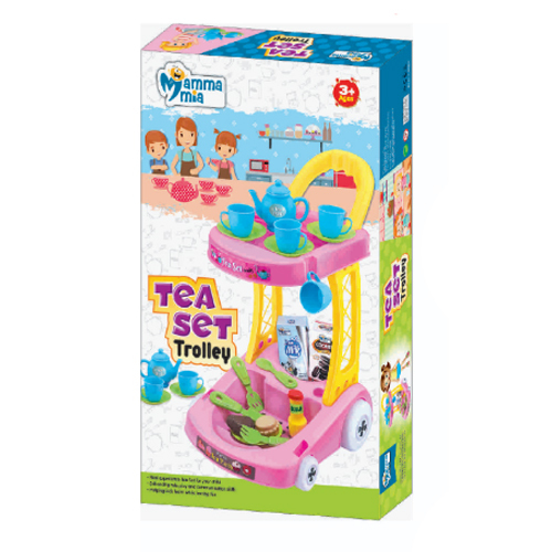 10Pcs Tea Set Trolley - Color: Multi Colour