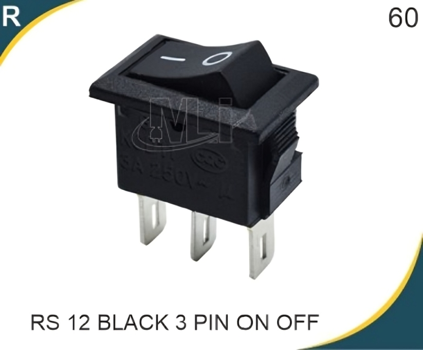 Rocker Switch 3 pin on off iron copper pin black