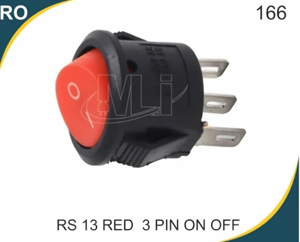 Rocker switch 3 pin on off red iron copper leg