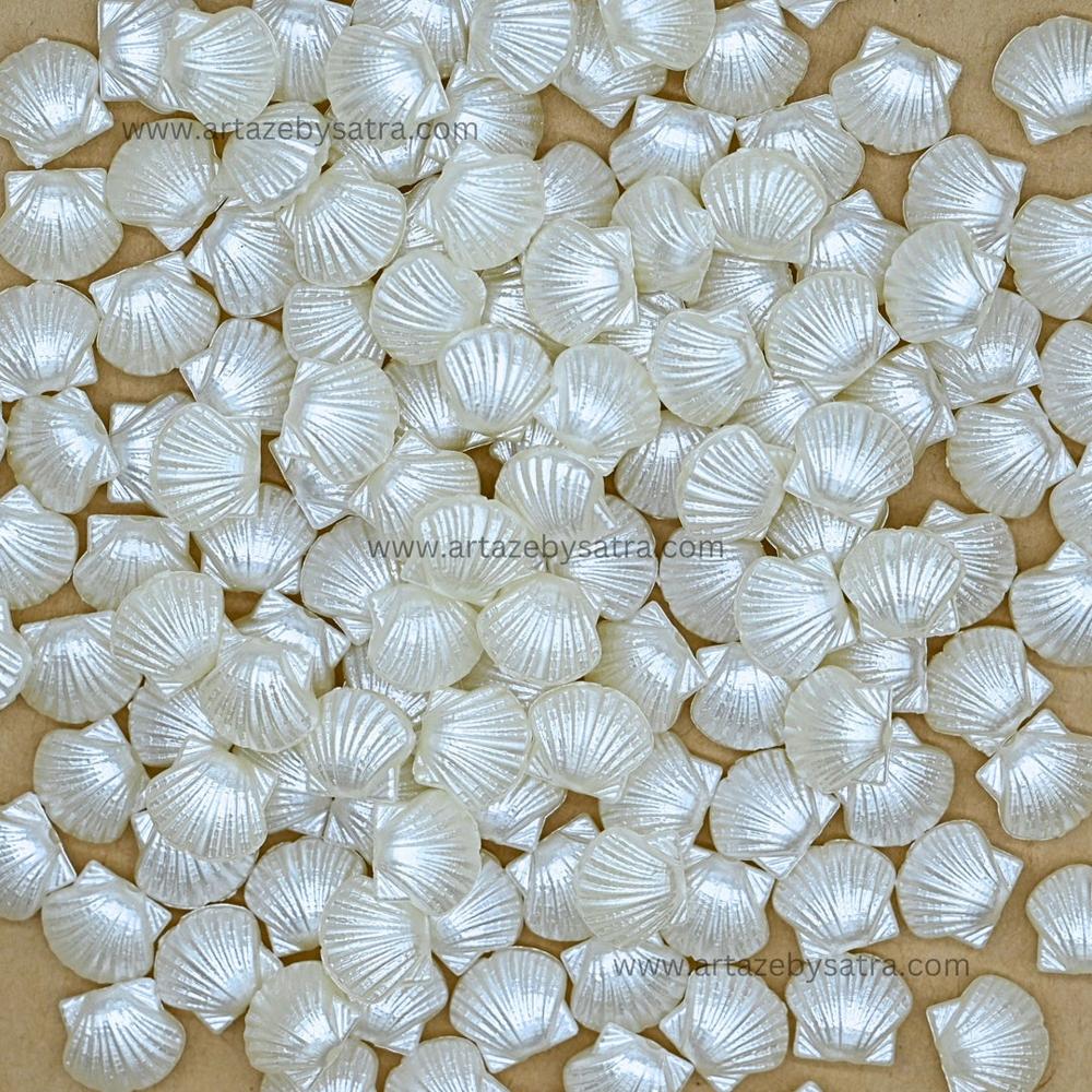 White Pearl Scallop Shell Shape Plastic Beads | Size : 11mm - Size: 11mm*7mm