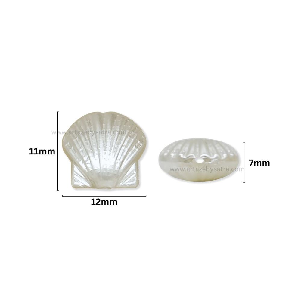 White Pearl Scallop Shell Shape Plastic Beads | Size : 11mm