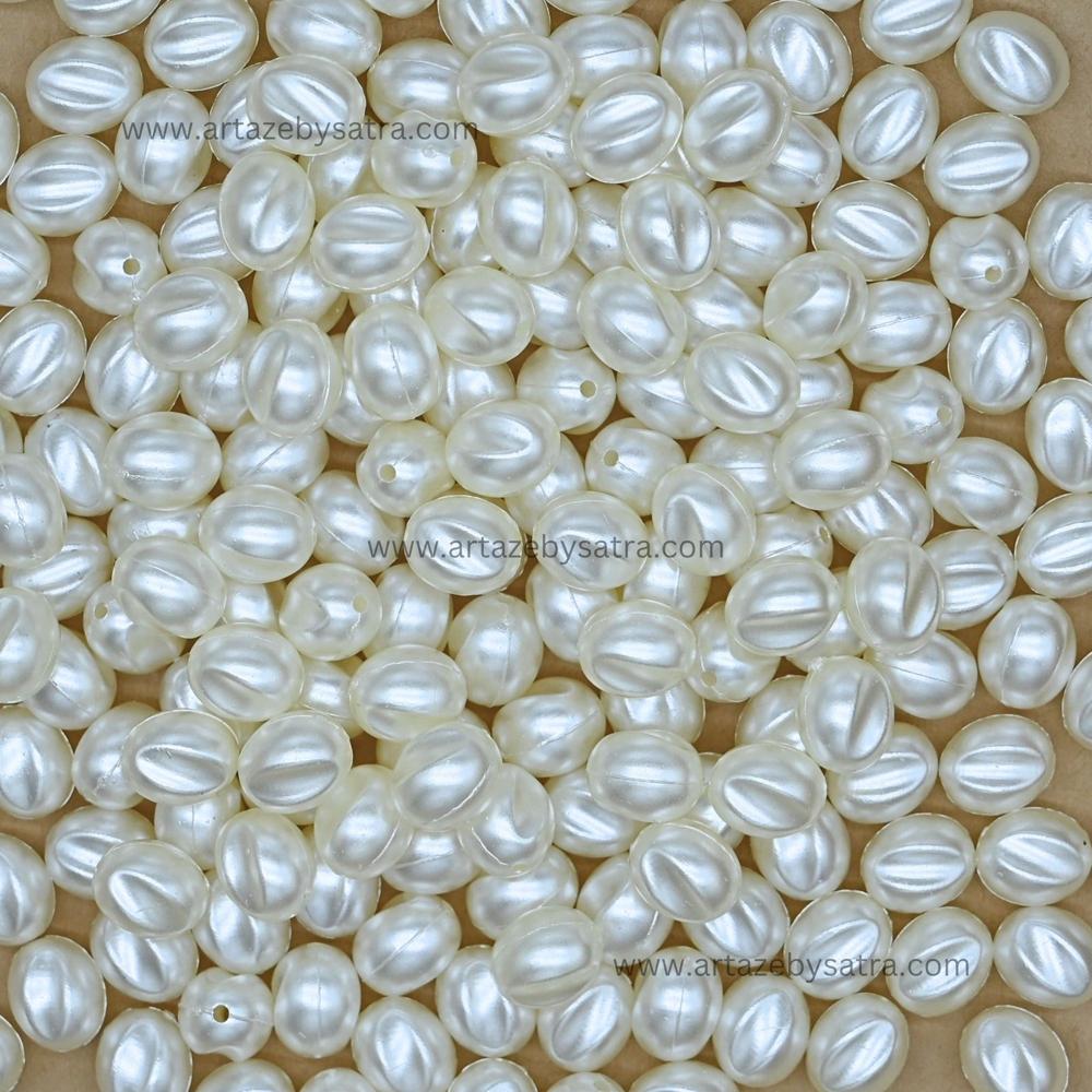 Smooth Striped Oval Plastic Pearl Beads | Size : 11mm