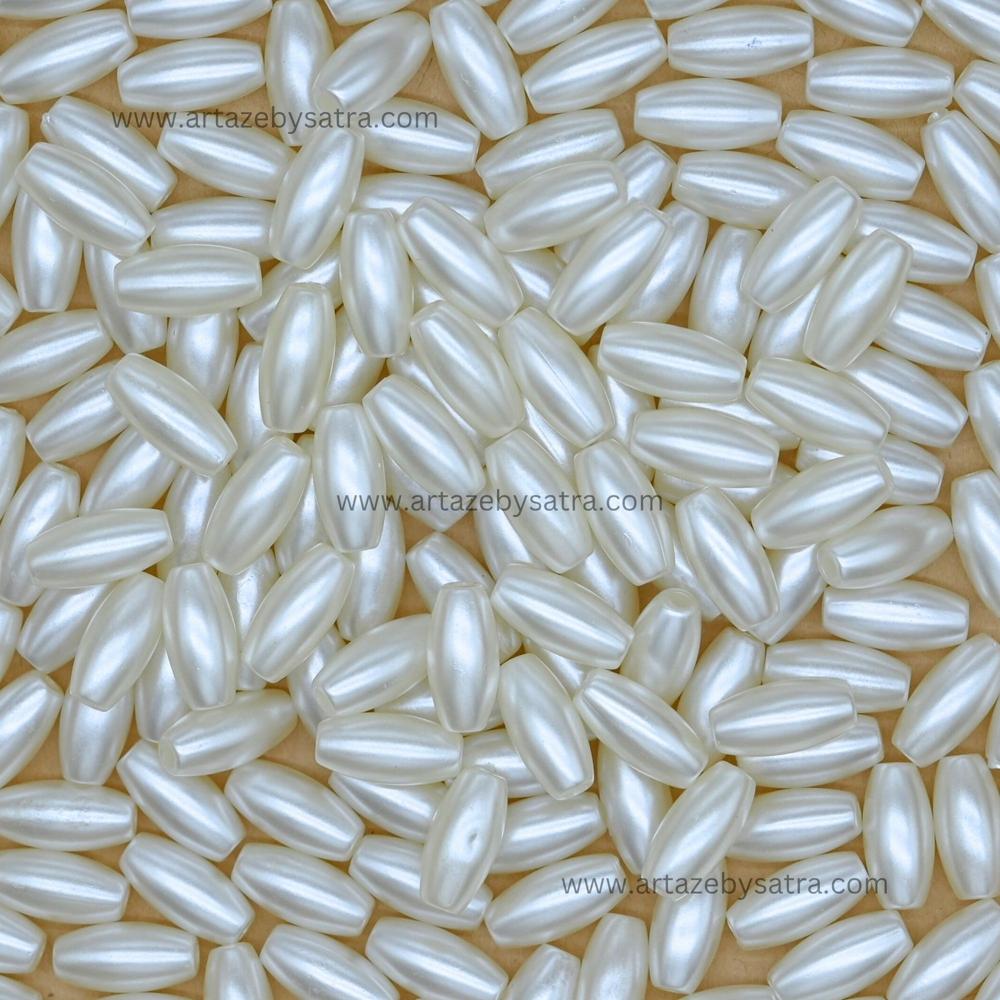 White Long Oval Plastic Pearl Beads | Size : 15mm