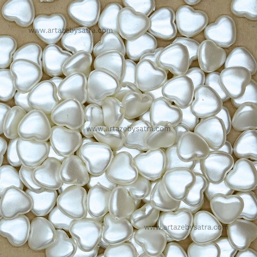 White Smooth Heart Plastic Pearl Beads