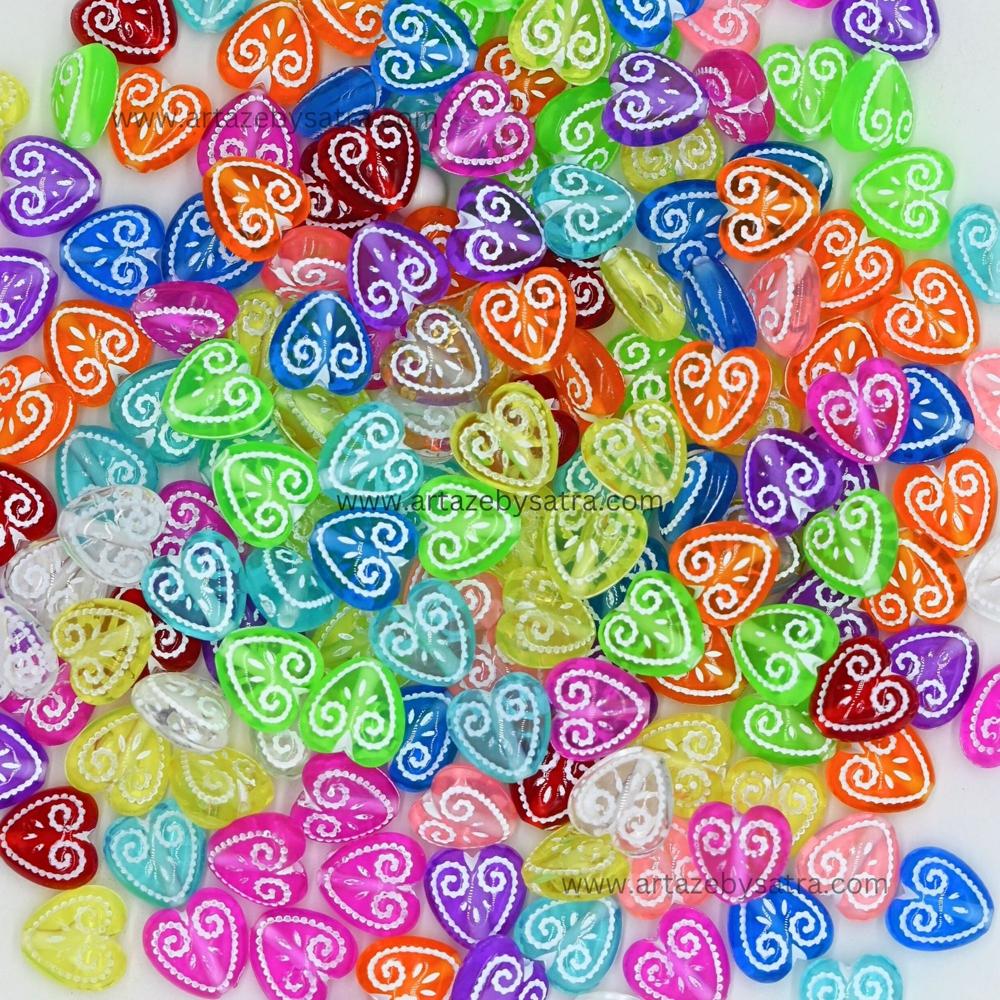Assorted Color Embossed Heart Beads