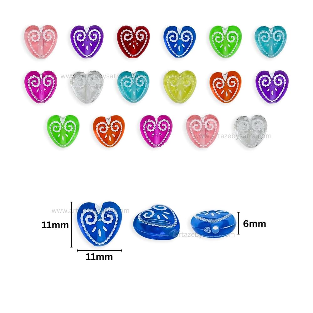 Assorted Color Embossed Heart Beads