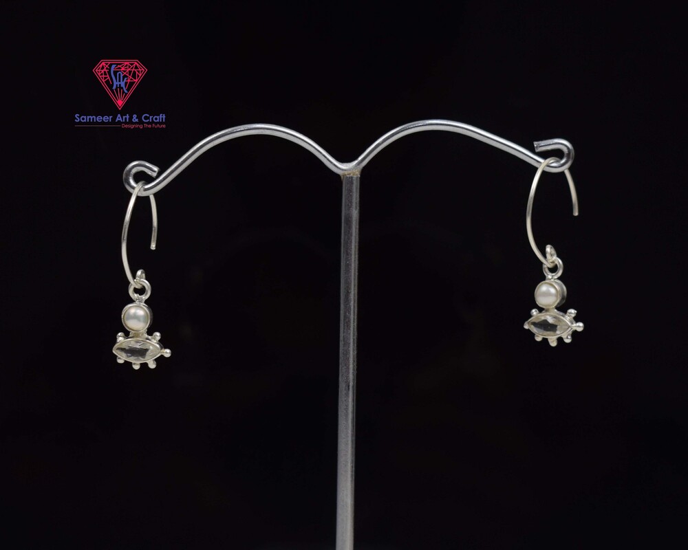 Attractive Design Clear Quartz & Pearl Earring 925 Sterling Silver