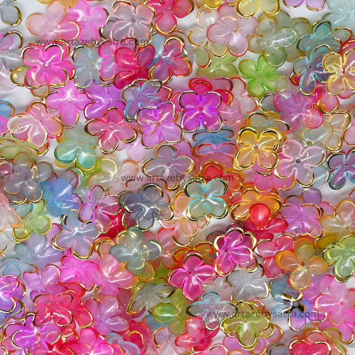 Assorted Acrylic Golden Colour Outlines Clover Beads