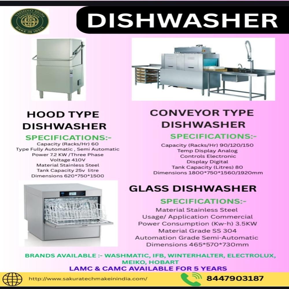 Hood Type Dishwasher - Metal Construction, 220-240 Volt, Silver Finish | Automatic Wash Function, Warranty Included
