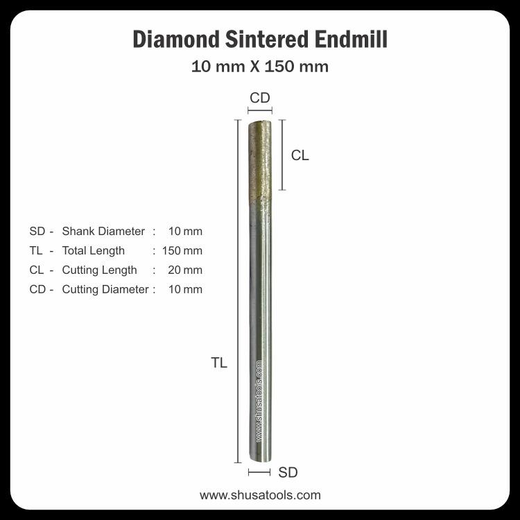 Diamond Sintered End Mill 10 mm x 150 mm