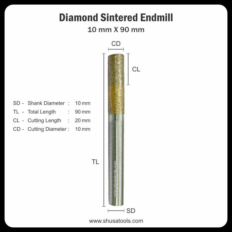 Diamond Sintered End Mill 10 mm x 90 mm