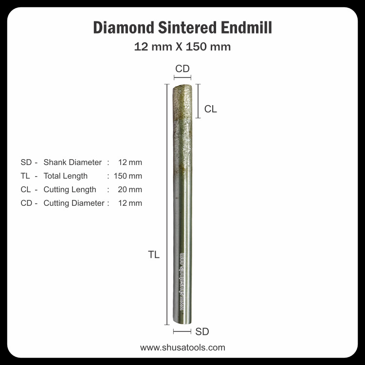 Diamond Sintered End Mill 12 mm x 150 mm