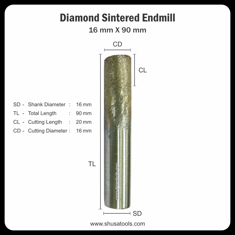 Diamond Sintered End Mill 16 mm x 90 mm