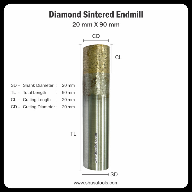 Diamond Sintered End Mill 20 mm x 90 mm