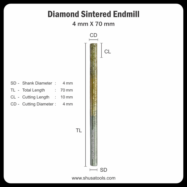 Diamond Sintered End Mill 4 mm x 70 mm