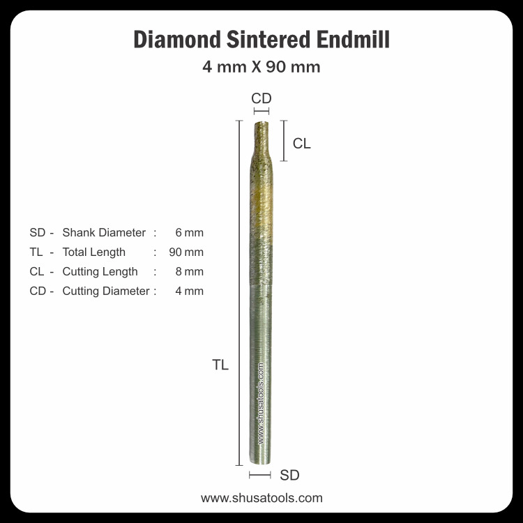 Diamond Sintered End Mill 4 mm x 90 mm