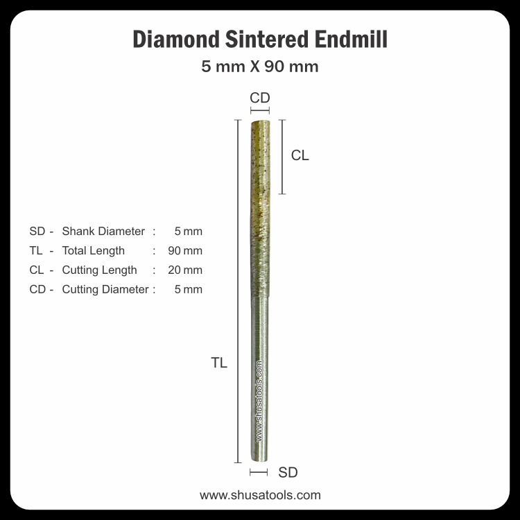 Diamond Sintered End Mill 5 mm x 90 mm