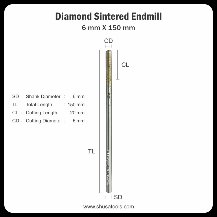 Diamond Sintered End Mill 5 mm x 90 mm
