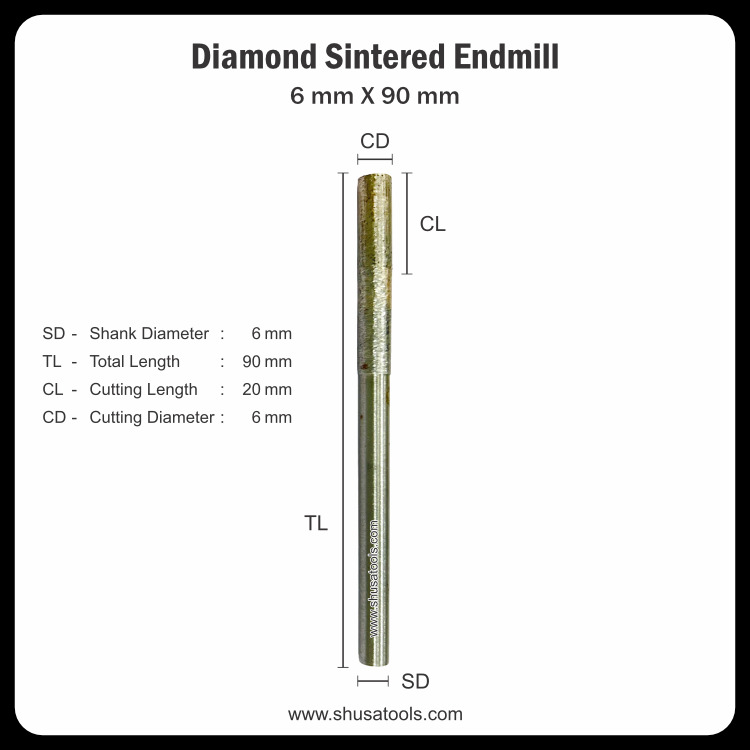 Diamond Sintered End Mill 6 mm x 90 mm