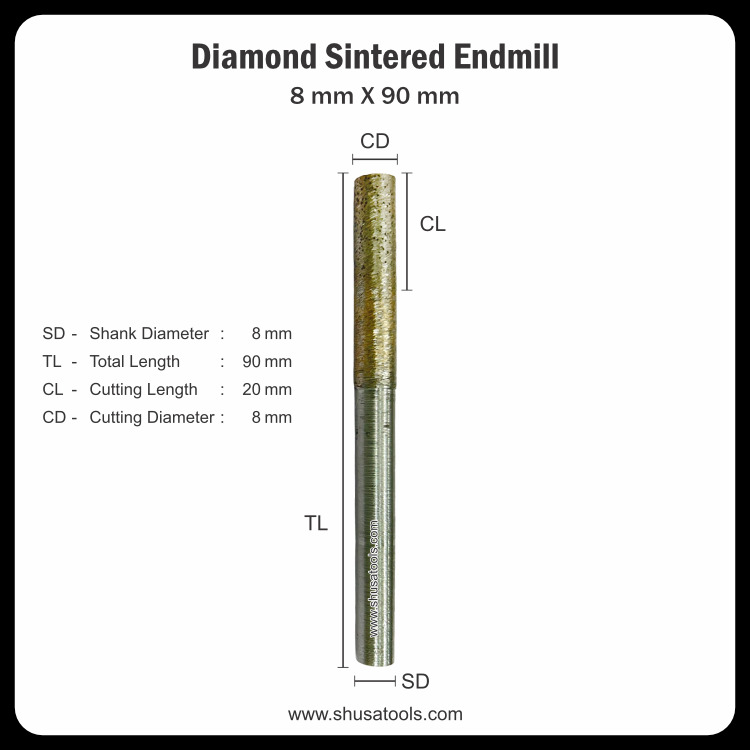 Diamond Sintered End Mill 8 Mm X 90 Mm - Color: Silver