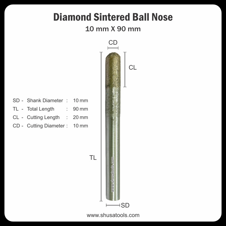 Diamond Sintered Ball Nose 10 mm x 90 mm