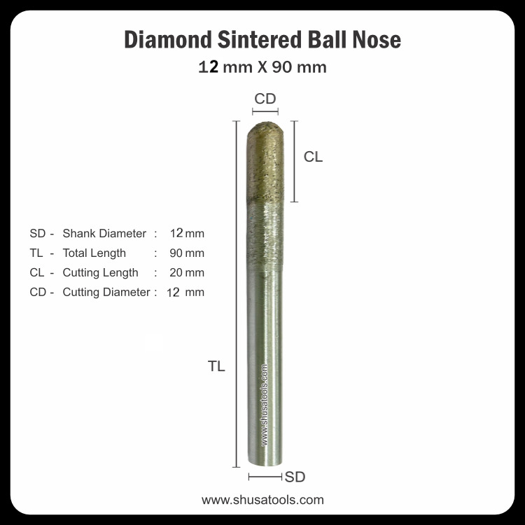 Diamond Sintered Ball Nose 12 Mm X 90 Mm - Color: Silver