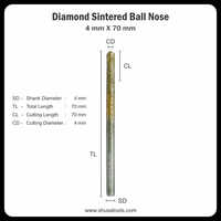 Diamond Sintered Ball Nose 4 Mm X 70 Mm - Color: Silver