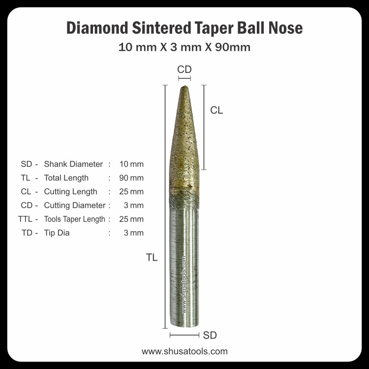 Diamond Sintered Taper Ball Nose