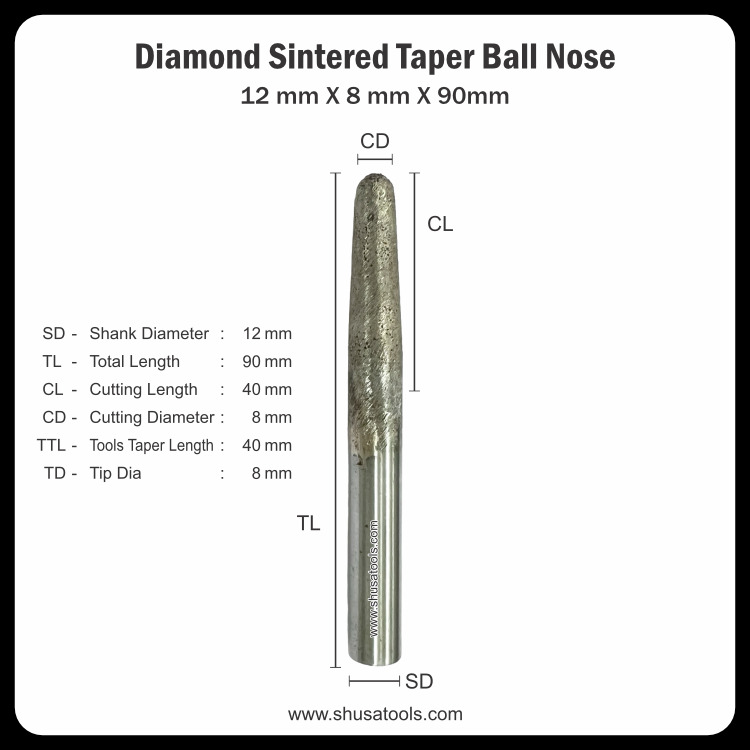Diamond Sintered Taper Ball Nose