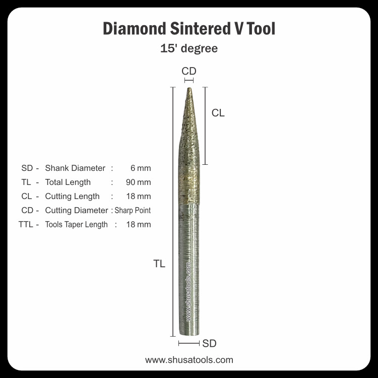 Diamond Sintered V Tools 15A Degree - Color: Silver